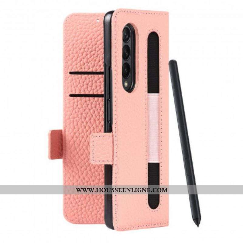 Housse Samsung Galaxy Z Fold 3 5G Cuir Litchi Véritable