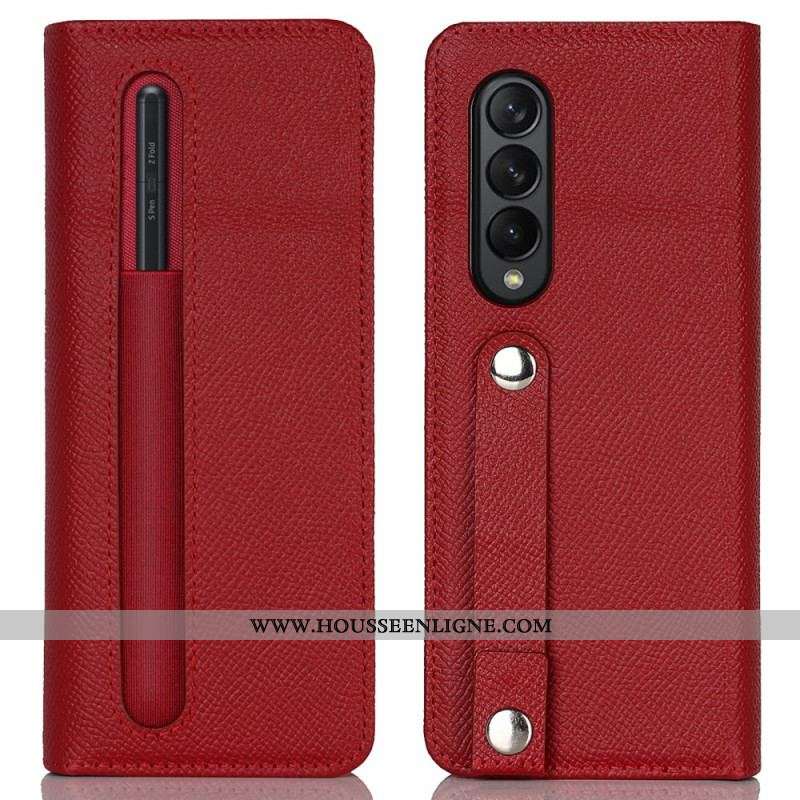 Housse Samsung Galaxy Z Fold 3 5G Cuir Véritable Porte-Stylet et Sangle