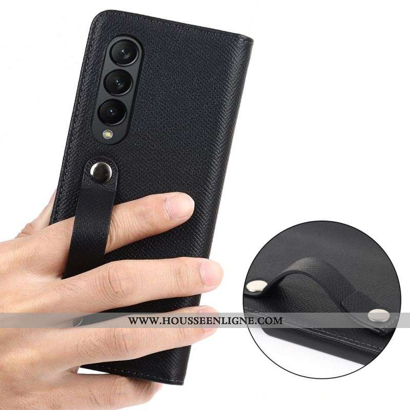 Housse Samsung Galaxy Z Fold 3 5G Cuir Véritable Porte-Stylet et Sangle