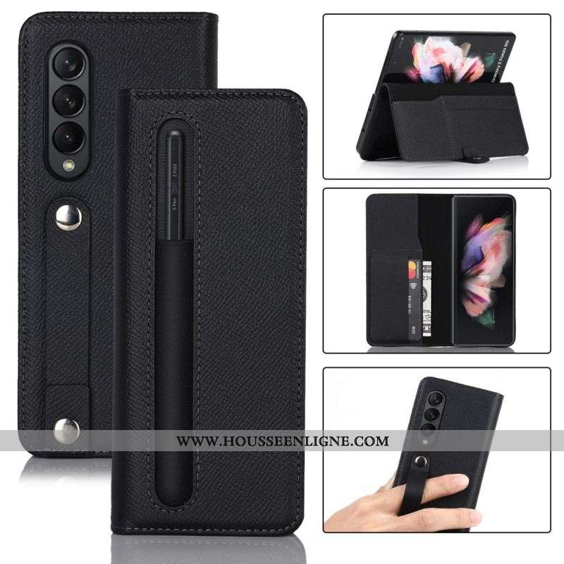 Housse Samsung Galaxy Z Fold 3 5G Cuir Véritable Porte-Stylet et Sangle