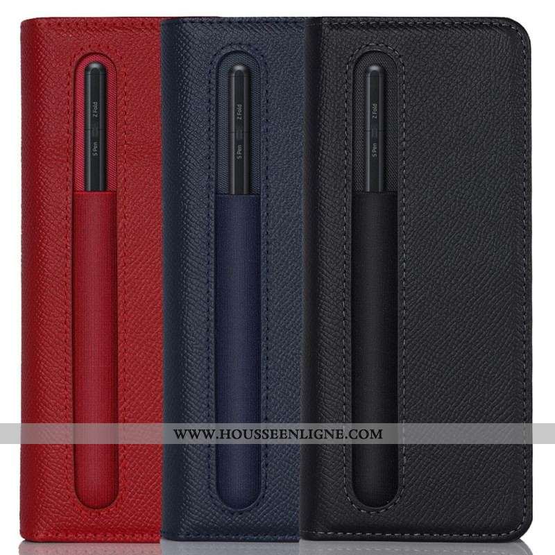 Housse Samsung Galaxy Z Fold 3 5G Cuir Véritable Porte-Stylet et Sangle