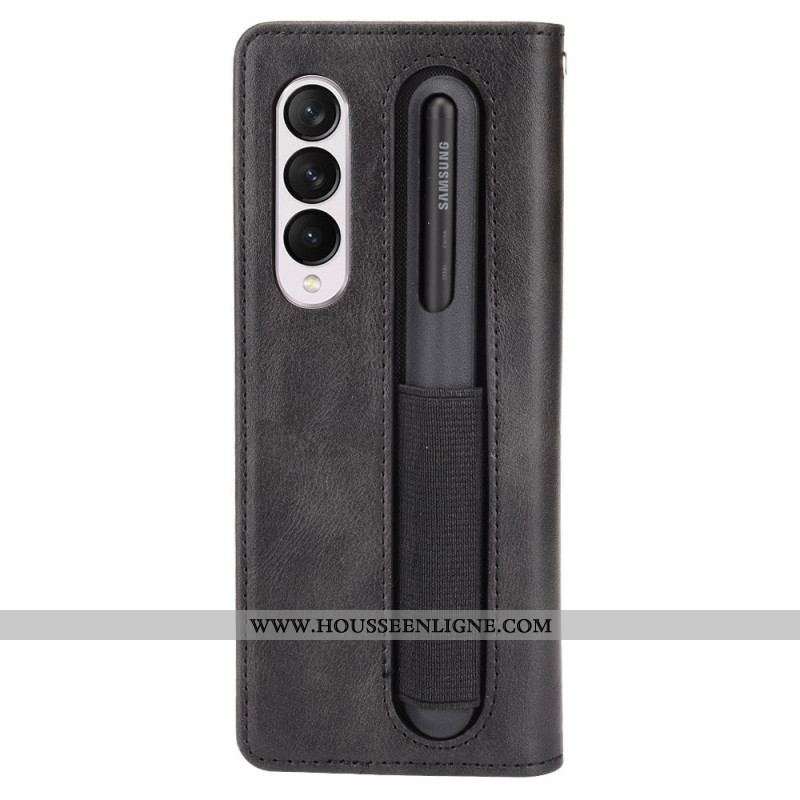 Housse Samsung Galaxy Z Fold 3 5G Effet Cuir Stylisé Porte-Stylet