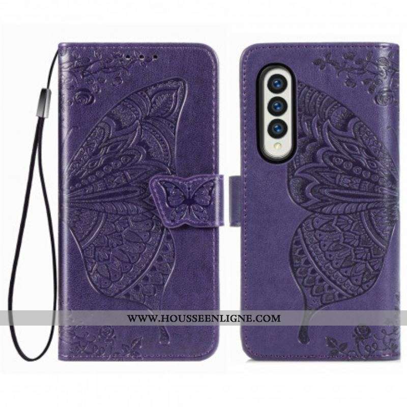 Housse Samsung Galaxy Z Fold 3 5G Papillon Design avec Lanière