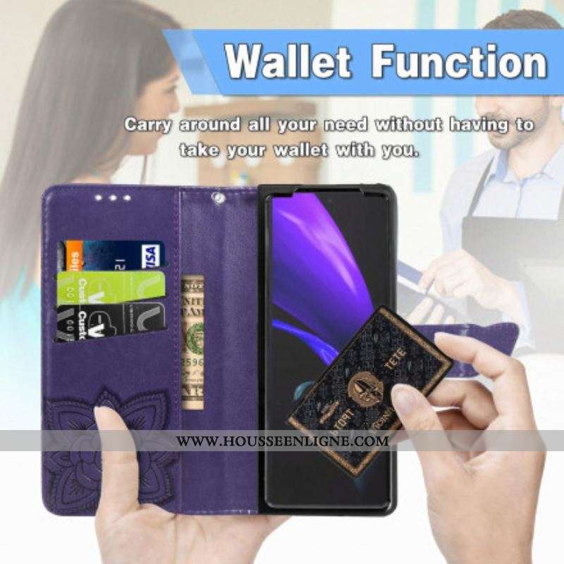Housse Samsung Galaxy Z Fold 3 5G Papillon Design avec Lanière