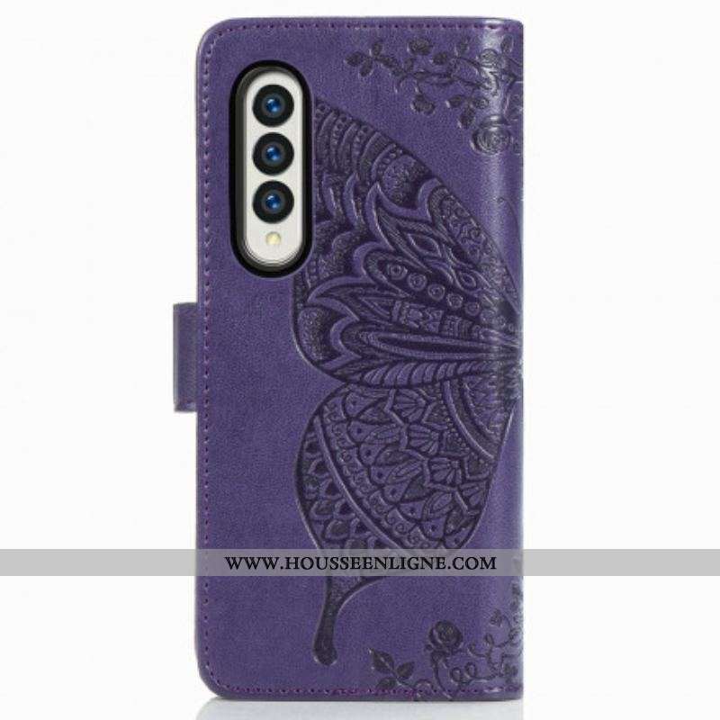 Housse Samsung Galaxy Z Fold 3 5G Papillon Design avec Lanière