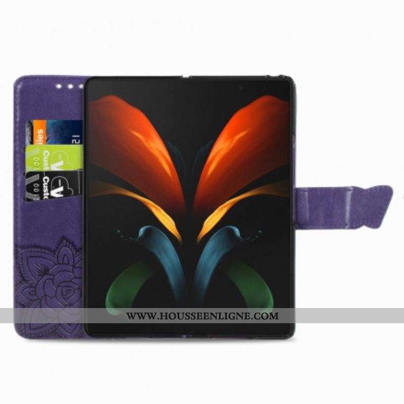 Housse Samsung Galaxy Z Fold 3 5G Papillon Design avec Lanière