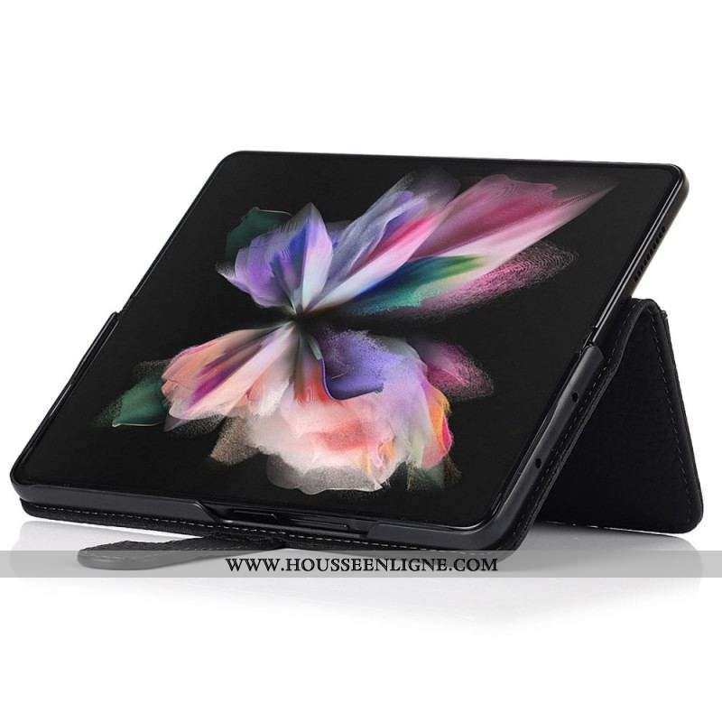 Housse Samsung Galaxy Z Fold 3 5G Véritable Cuir Litchi Porte-Stylet