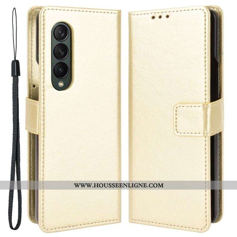 Housse Samsung Galaxy Z Fold 4 Classique à Lanière Simili Cuir Lisse