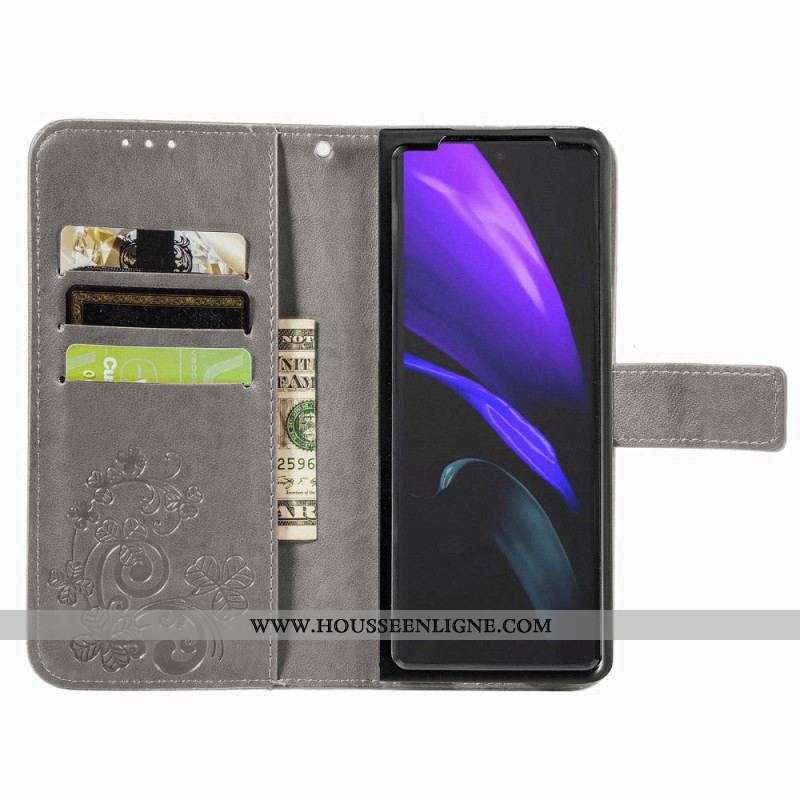 Housse Samsung Galaxy Z Fold 4 Motif Trèfles avec Lanière