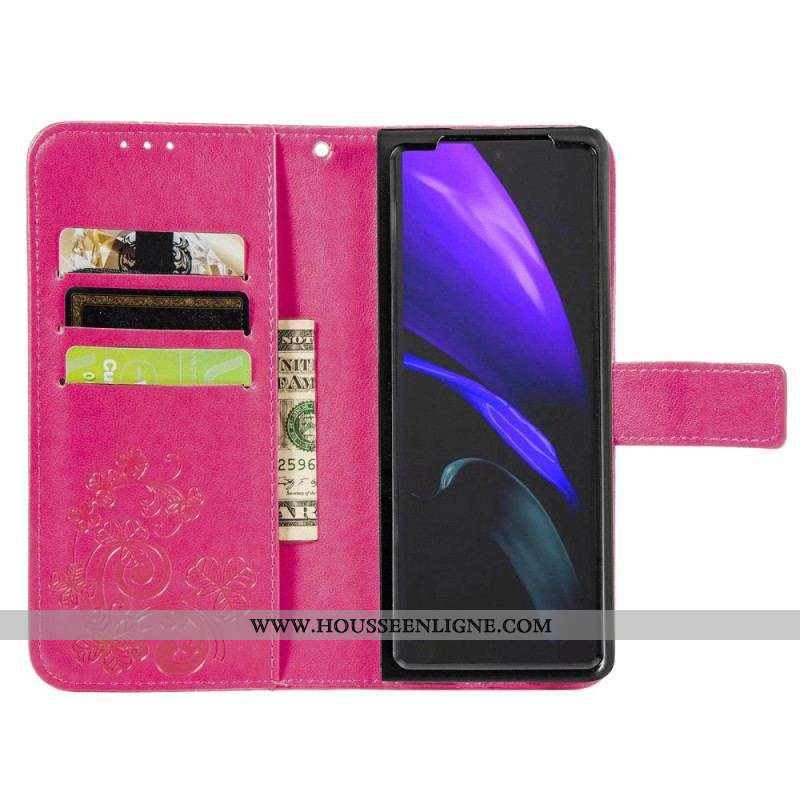 Housse Samsung Galaxy Z Fold 4 Motif Trèfles avec Lanière