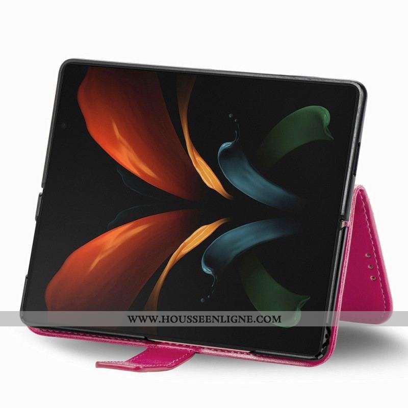 Housse Samsung Galaxy Z Fold 4 Motif Trèfles avec Lanière