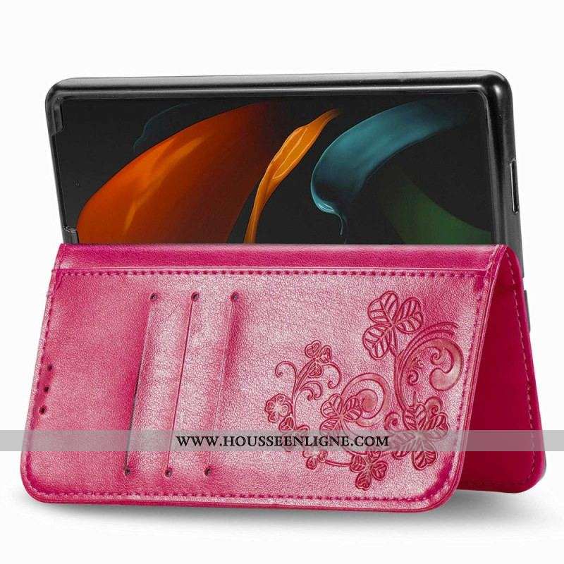 Housse Samsung Galaxy Z Fold 4 Motif Trèfles avec Lanière