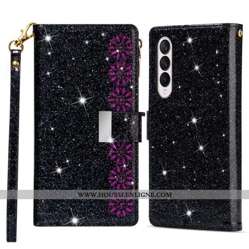 Housse Samsung Galaxy Z Fold 4 Ultra Pailletée avec Lanière