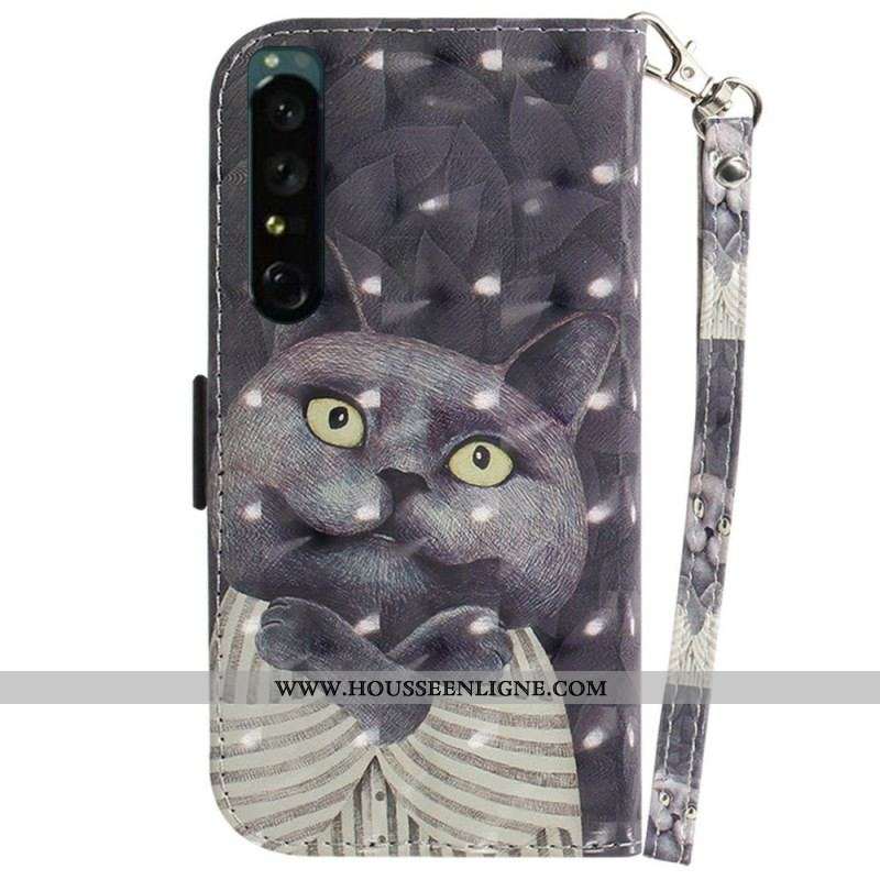 Housse Sony Xperia 1 IV Chat Gris à Lanière