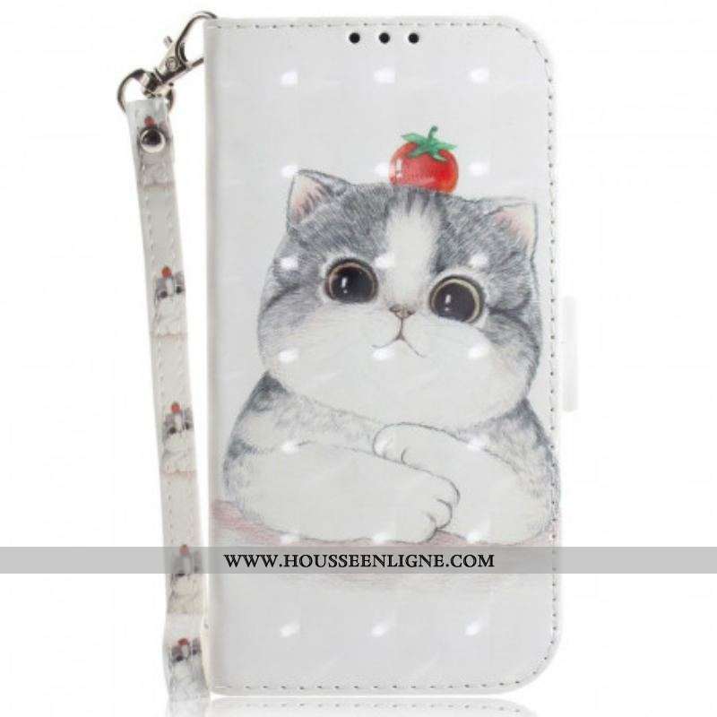 Housse Sony Xperia 1 IV Chat et Tomate à Lanière