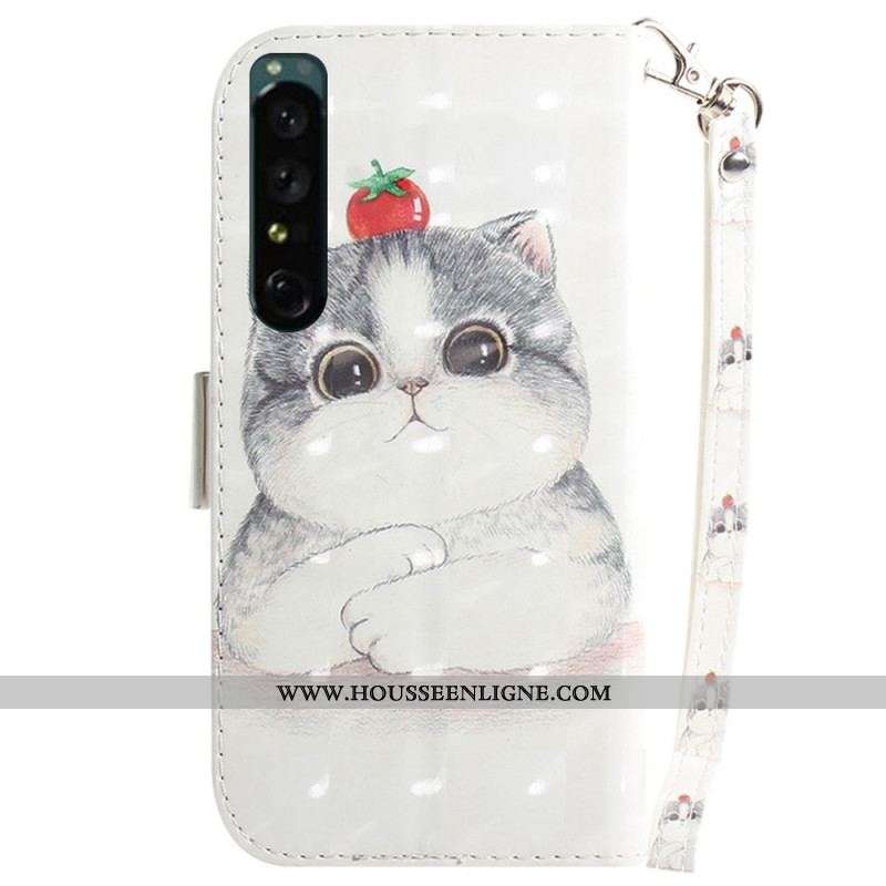 Housse Sony Xperia 1 IV Chat et Tomate à Lanière