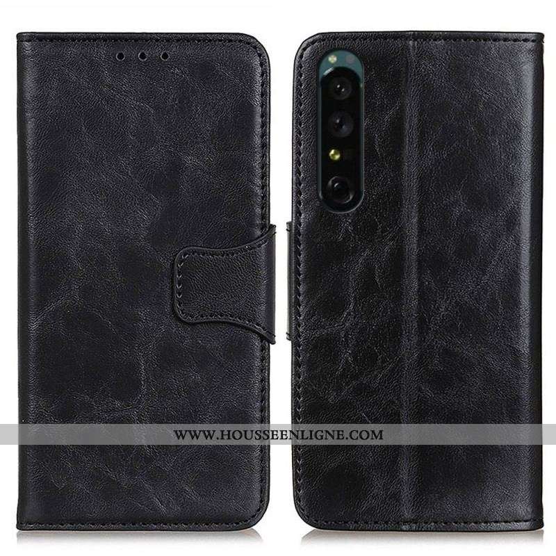 Housse Sony Xperia 1 IV Cuir Fendu Fermoir Vintage