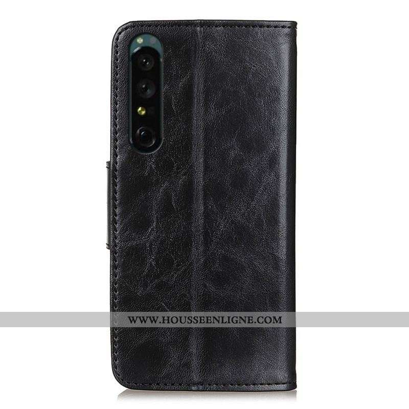 Housse Sony Xperia 1 IV Cuir Fendu Fermoir Vintage