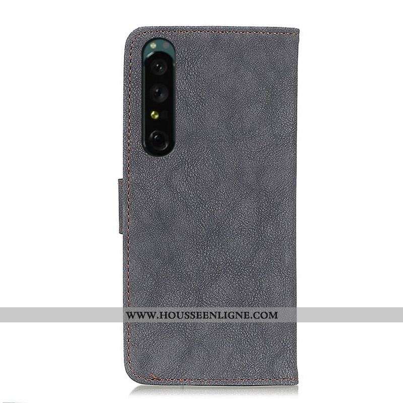 Housse Sony Xperia 1 IV Cuir Fendu Vintage KHAZNEH