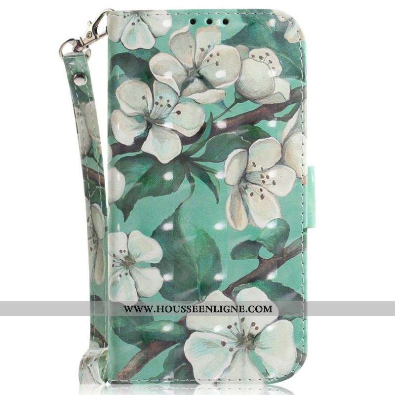 Housse Sony Xperia 1 IV Fleurs Blanches à Lanière