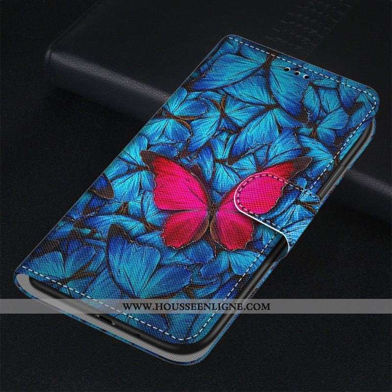 Housse Sony Xperia 1 IV Papillon Rouge Sur Fond Bleu
