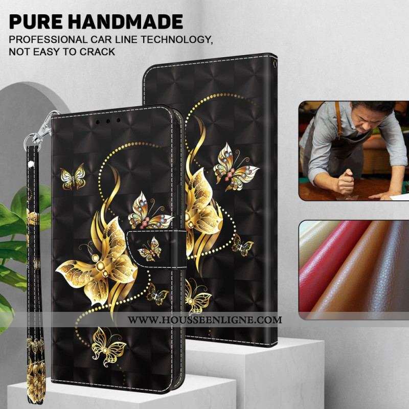 Housse Sony Xperia 1 IV Papillons Dorés à Lanière