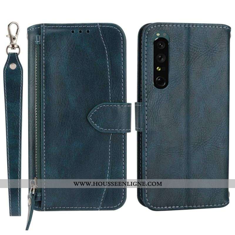 Housse Sony Xperia 1 IV Portefeuille avec Lanière et Bandoulière