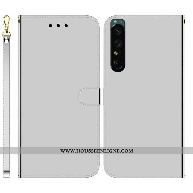 Housse Sony Xperia 1 IV Simili Cuir Miroir à Lanière