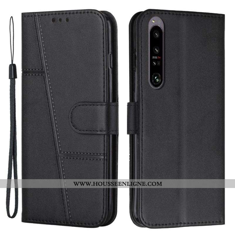 Housse Sony Xperia 1 IV Style Cuir Géométrique avec Lanière