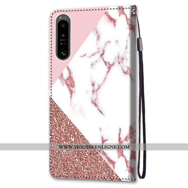 Housse Sony Xperia 1 IV Triangle en Marbre et Paillettes