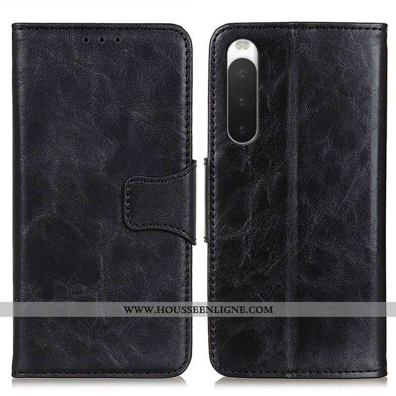 Housse Sony Xperia 10 IV Cuir Fendu Fermoir Vintage