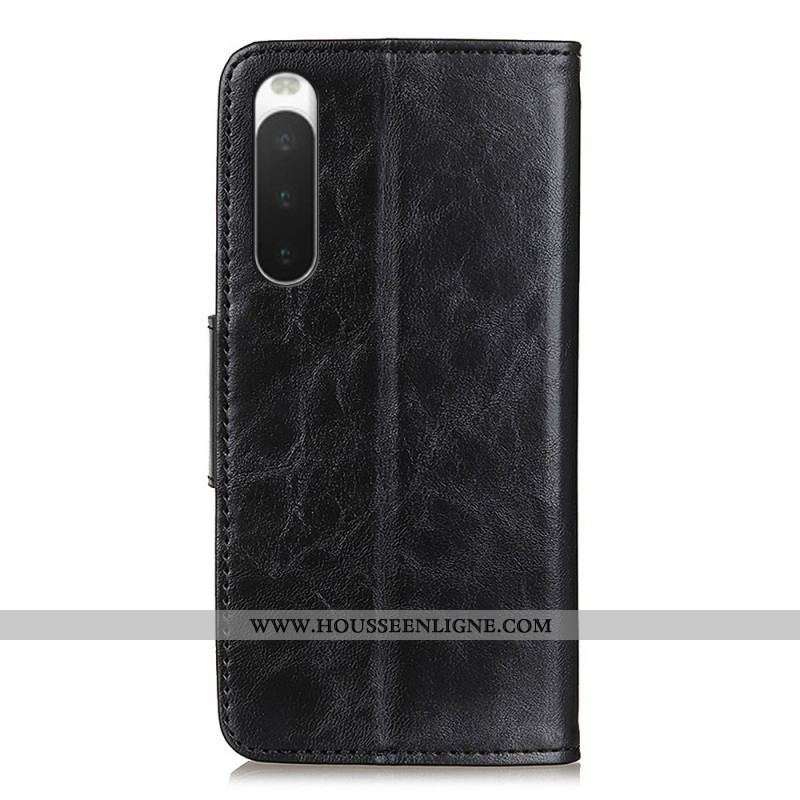 Housse Sony Xperia 10 IV Cuir Fendu Fermoir Vintage