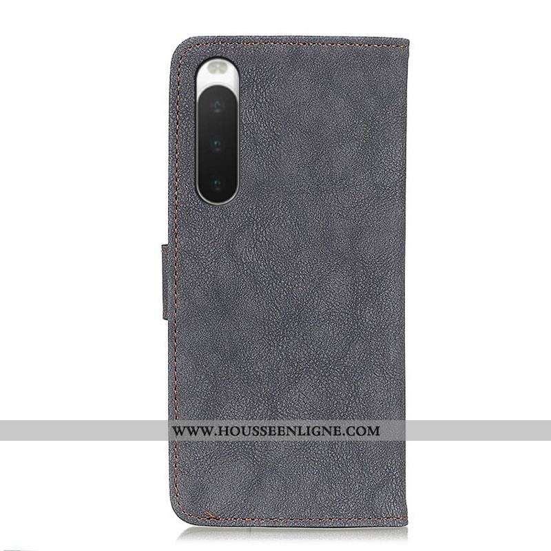 Housse Sony Xperia 10 IV Cuir Fendu Vintage KHAZNEH