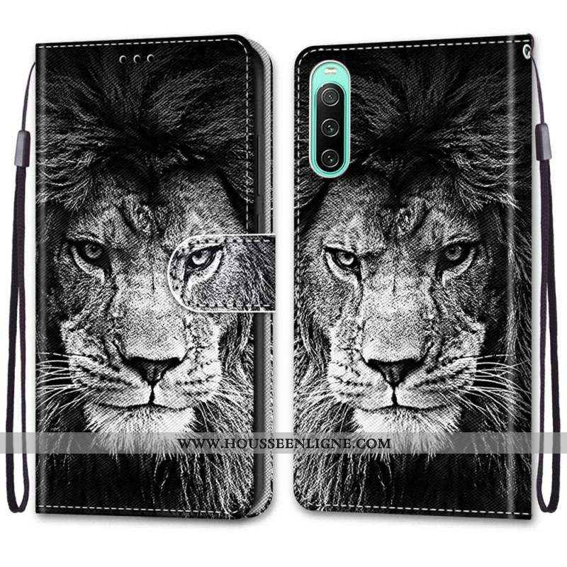 Housse Sony Xperia 10 IV Lion à Lanière