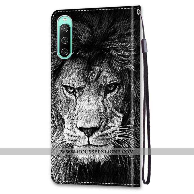 Housse Sony Xperia 10 IV Lion à Lanière
