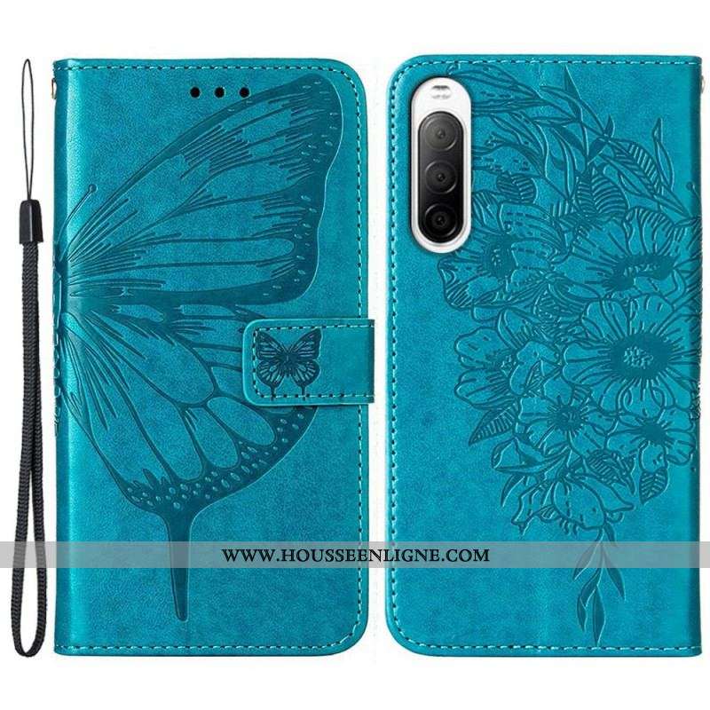 Housse Sony Xperia 10 IV Papillon avec Lanière