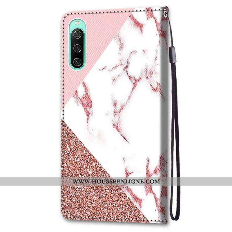 Housse Sony Xperia 10 IV Triangle en Marbre et Paillettes