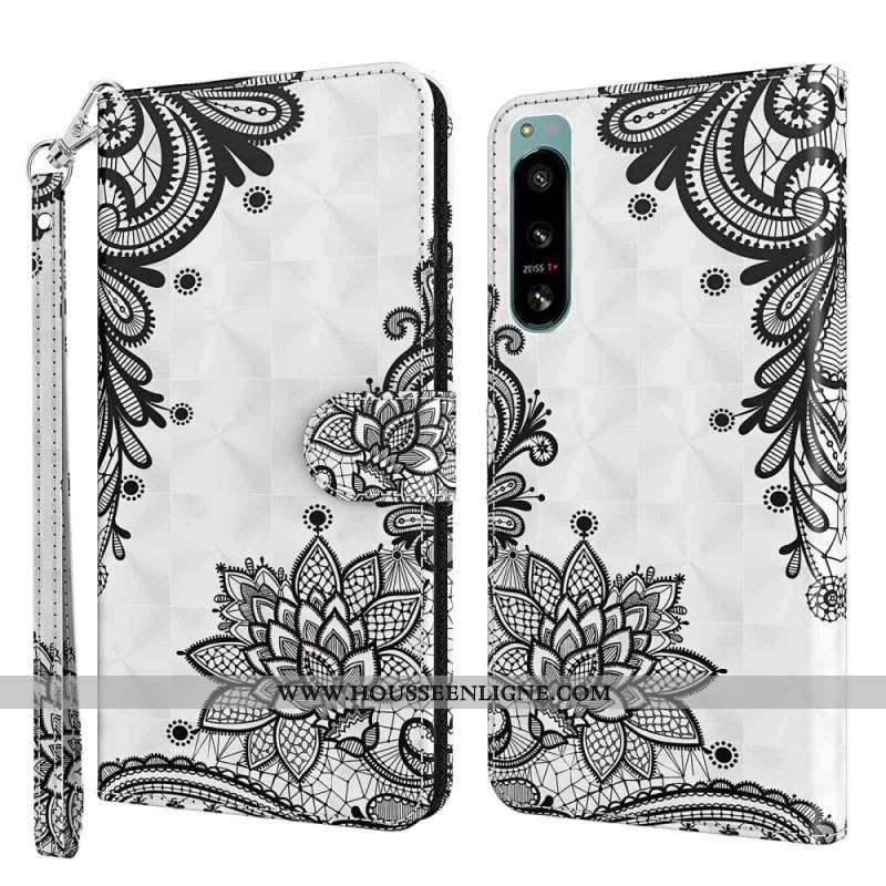Housse Sony Xperia 5 IV Dentelle à Lanière