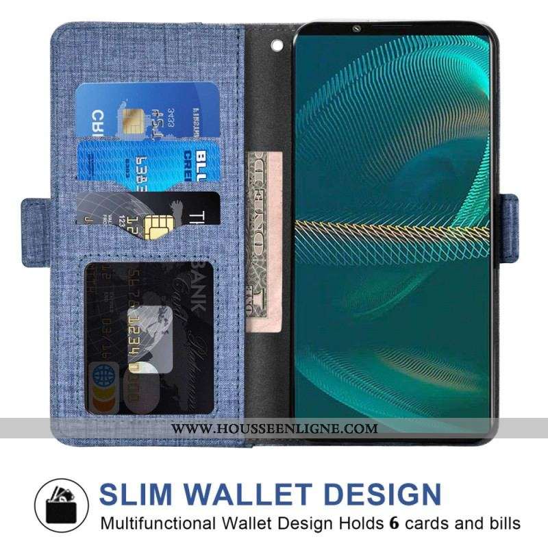Housse Sony Xperia 5 IV Jeans avec Porte-Cartes Rotatif