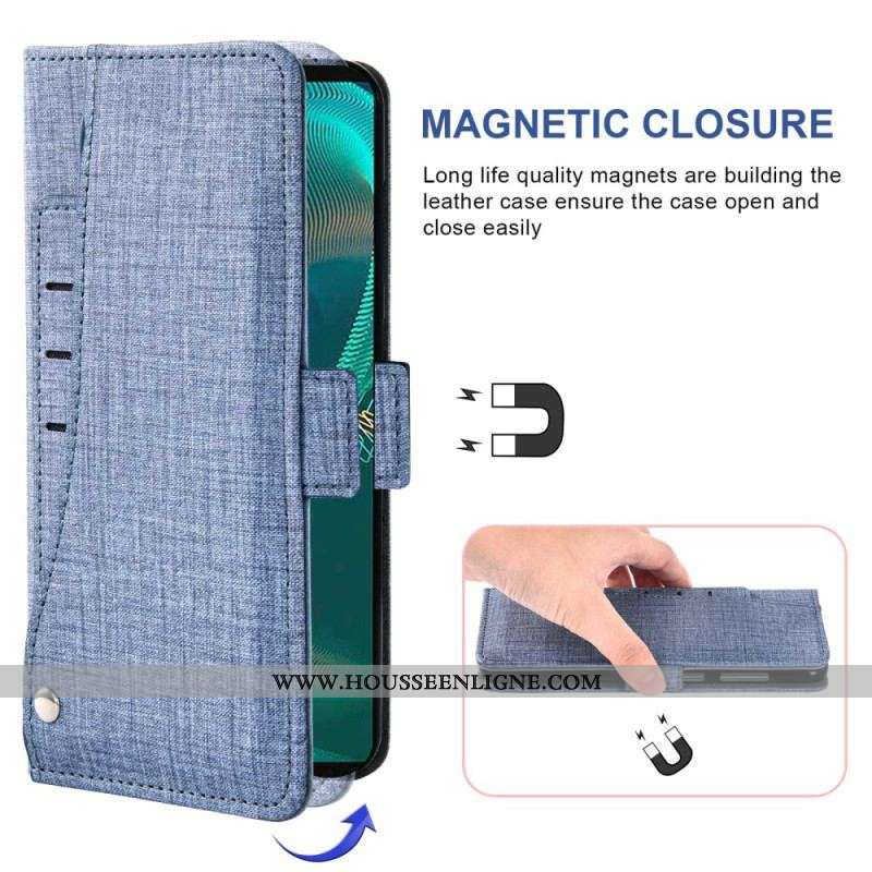 Housse Sony Xperia 5 IV Jeans avec Porte-Cartes Rotatif