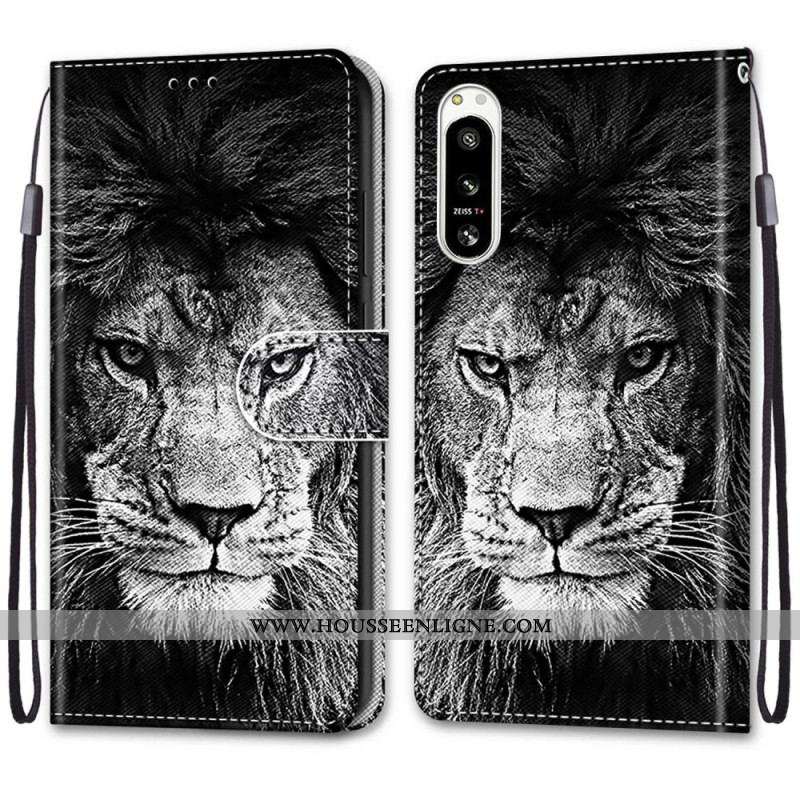 Housse Sony Xperia 5 IV Lion à Lanière