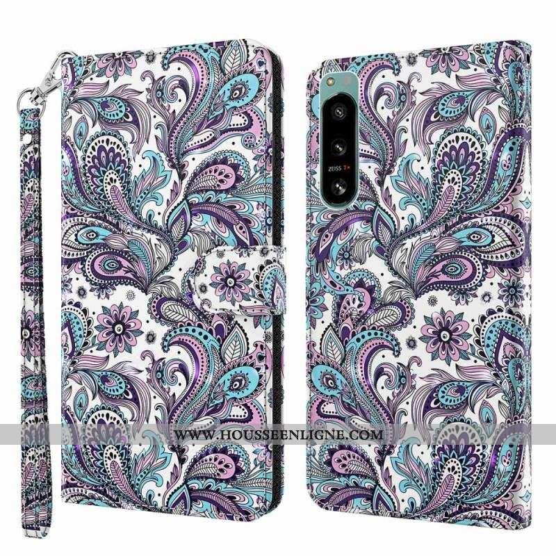 Housse Sony Xperia 5 IV Motif Cachemire à Lanière
