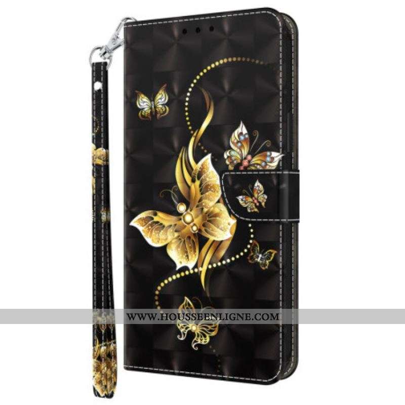 Housse Sony Xperia 5 IV Papillons Dorés à Lanière