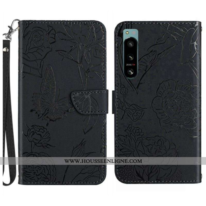 Housse Sony Xperia 5 IV Papillons avec Lanière