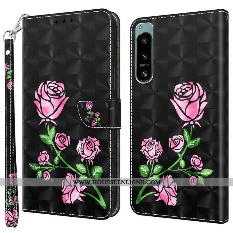 Housse Sony Xperia 5 IV Roses à Lanière