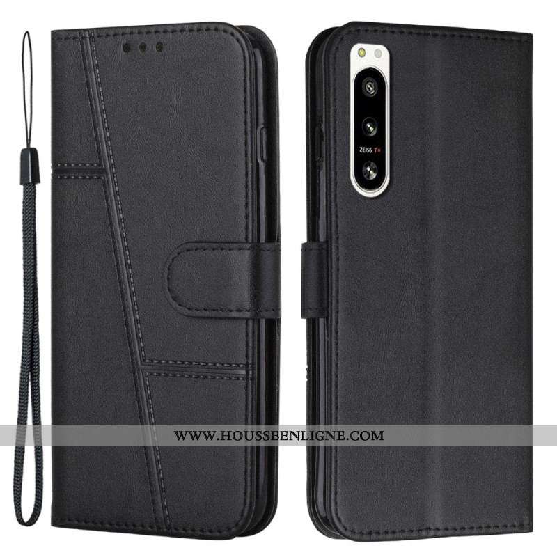 Housse Sony Xperia 5 IV Style Cuir Géométrique avec Lanière