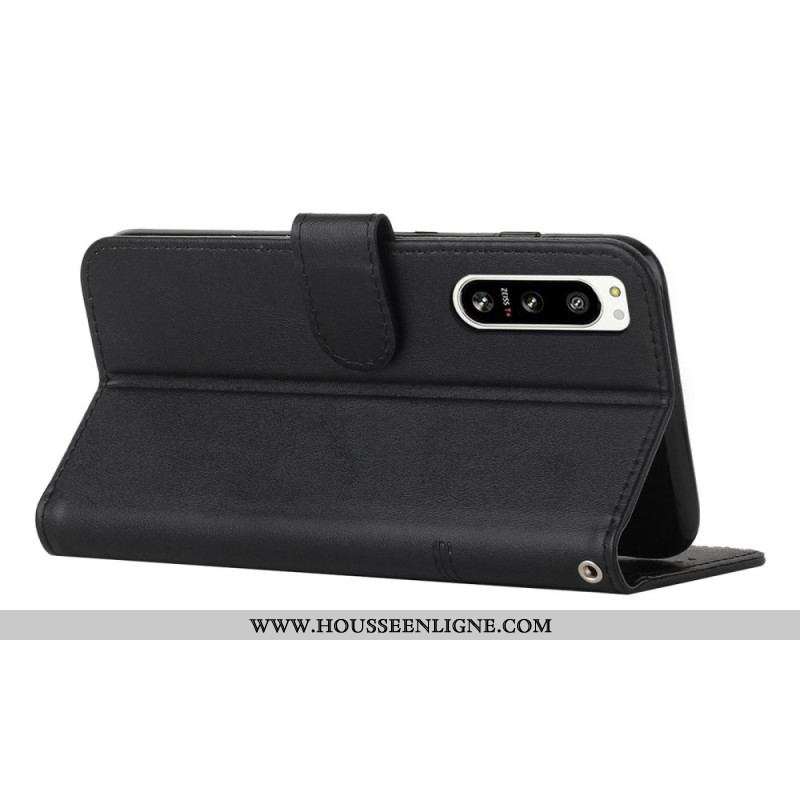 Housse Sony Xperia 5 IV Style Cuir Géométrique avec Lanière
