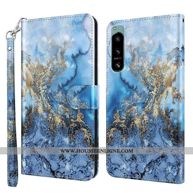 Housse Sony Xperia 5 IV Style Marbre à Lanière