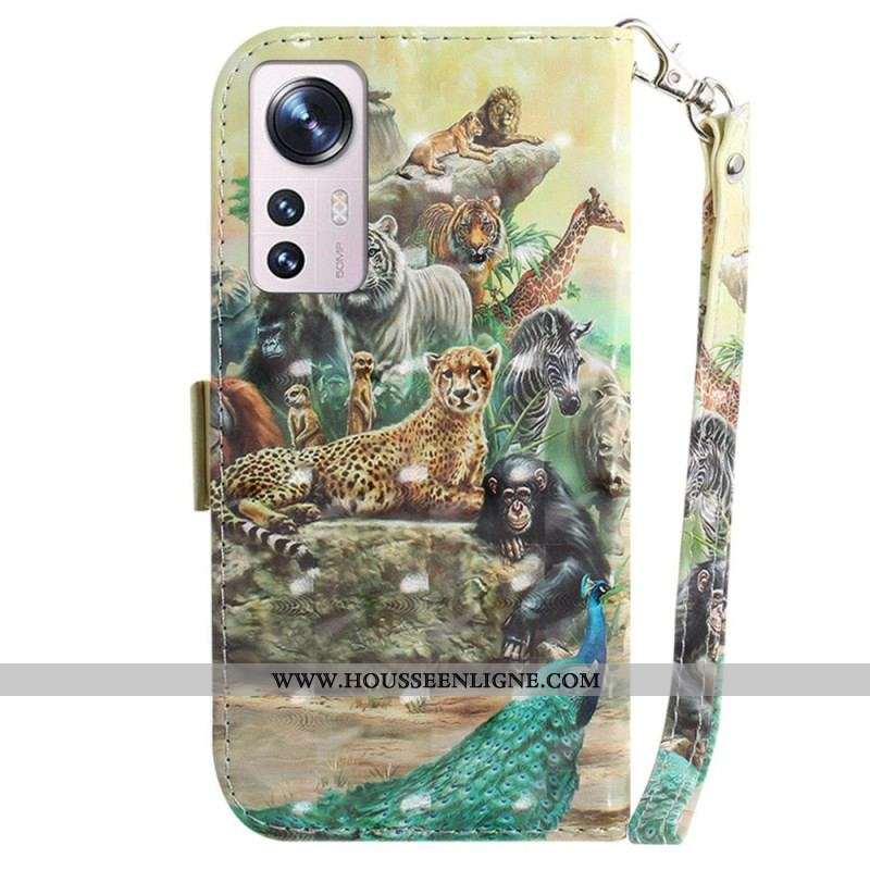 Housse Xiaomi 12 / 12X Animaux Safari à Lanière