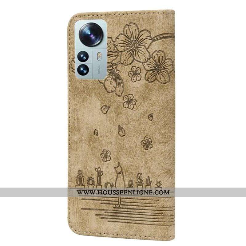 Housse Xiaomi 12 / 12X Chat Floral à Lanière